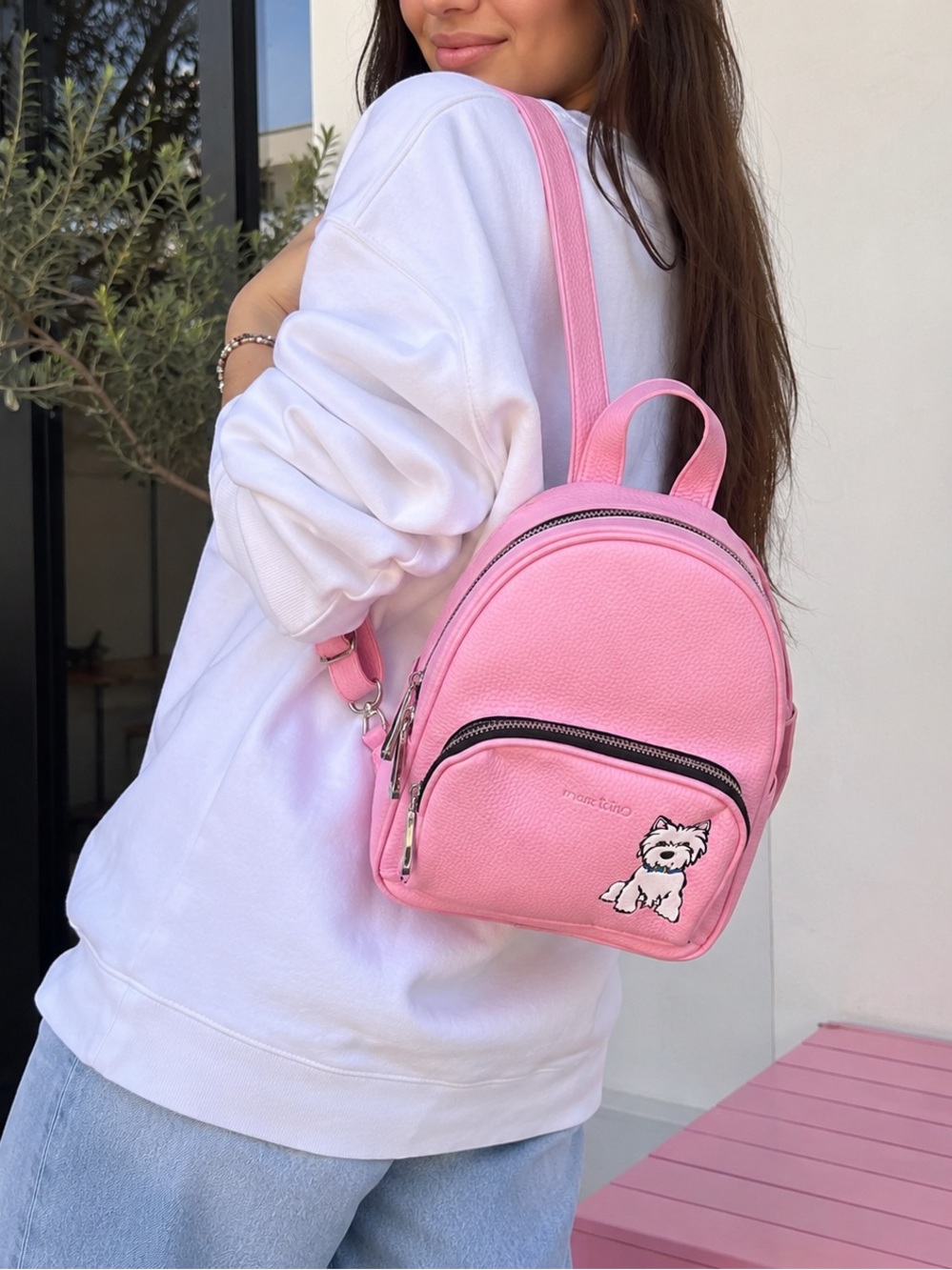 Marc Tetro Pink Mini Backpack Westie Dog Vegan Leather Small Backpack Purse